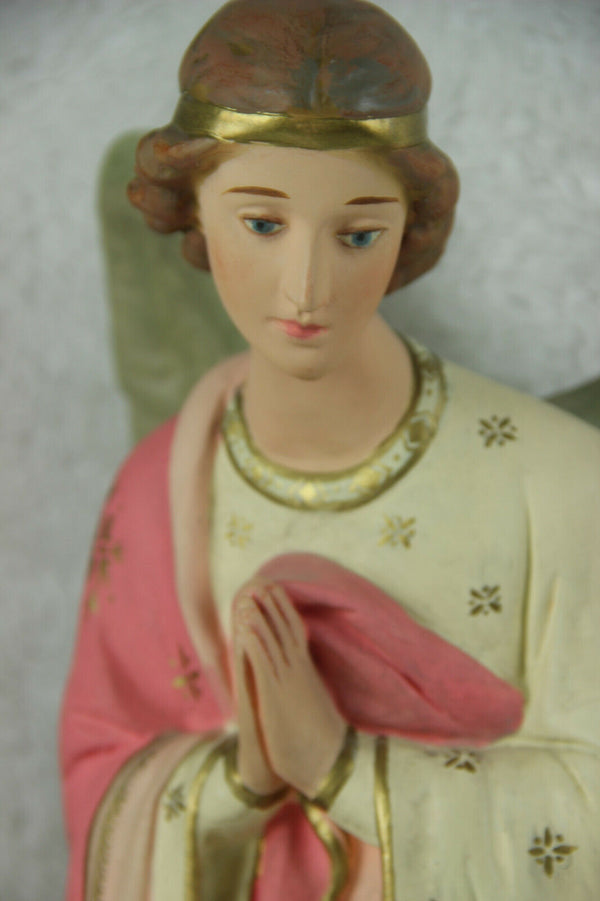 Large religious church altar statue figurine arch angel chalkware polychrome