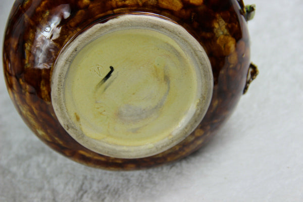 PAIR antique art nouveau barbotine majolica dolphin flowers Vases 1900 rare