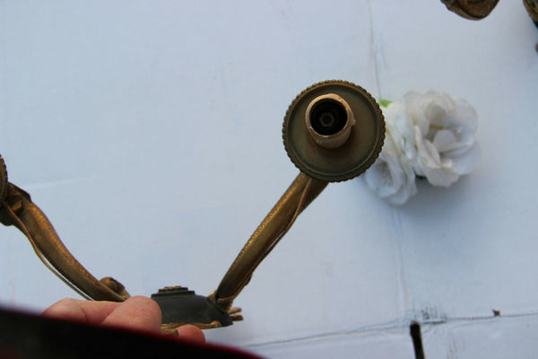 PAIR antique french empire bronze dolphin fish arms wall lights sconces