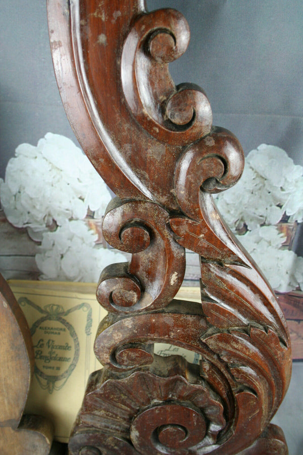 Antique PAIR Large French Cabinet wood Carved side elements ornaments