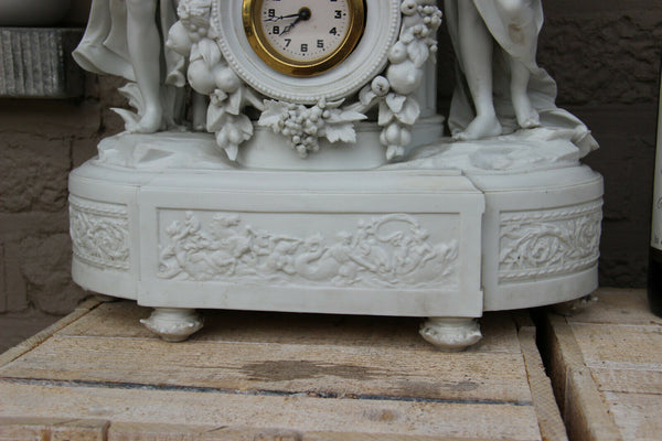 Huge Antique german Bisque porcelain group nymph Clock vase