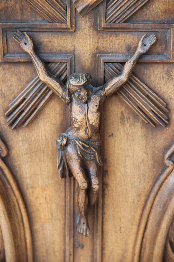 Antique German black forest wood carved crucifix cross Religious top