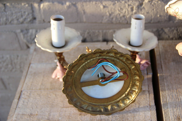 PAIR vintage French porcelain faience Wall lights sconces rose flowers