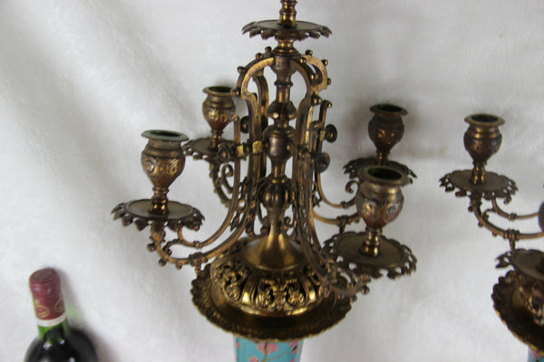 Pair french antique faience candelabras candle holders