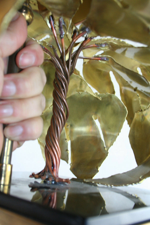 mid century Lamp Dhaeseleer Daniel signed brass copper palm tree leaves lamp