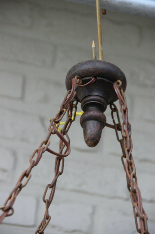 Antique french gothic castle Wood carved dragon chimaera 4 arm chandelier