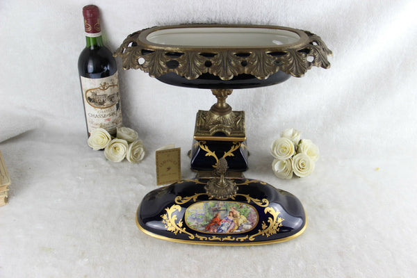 HUGE french Limoges marked Porcelain bronze centerpiece coupe table victorian