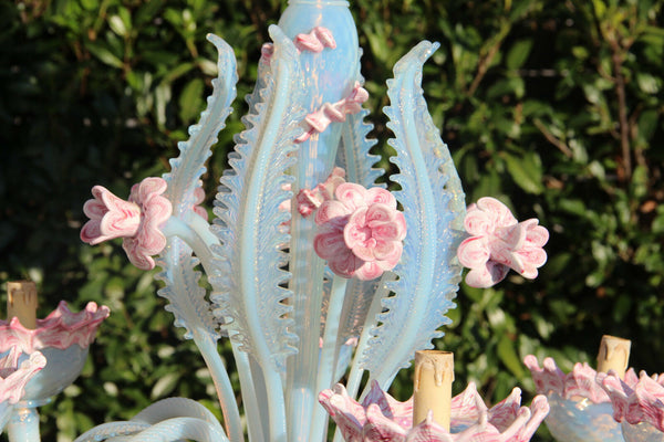 Pink Murano hand blown glass 6 arms Venetian Chandelier lamp mid century 1970