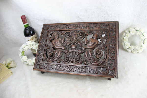 Rare Antique French Wood carved putti bible stand lectern religious church XIX