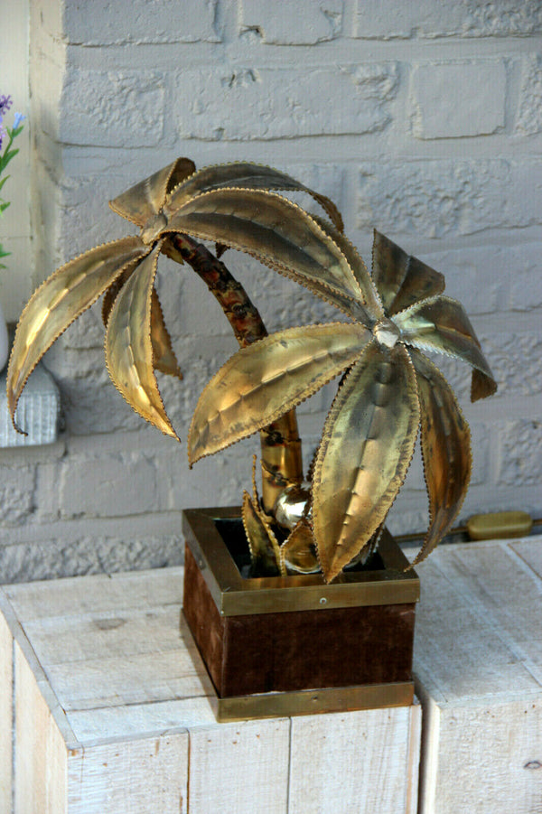 Exclusive MAISON JANSEN Brass Palm tree table lamp Velvet Hollywood regency n1