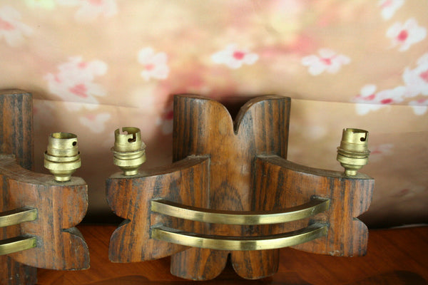 Antique rare PAIR scandinavian WOOD / COPPER Wall sconces art deco special