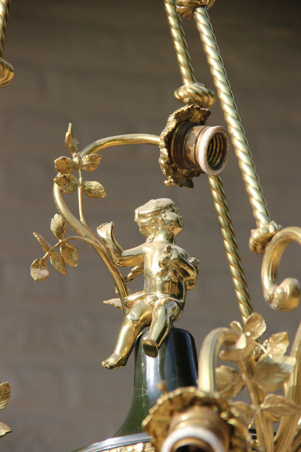 Stunning French Empire design antique Chandelier putti cherub floral decor