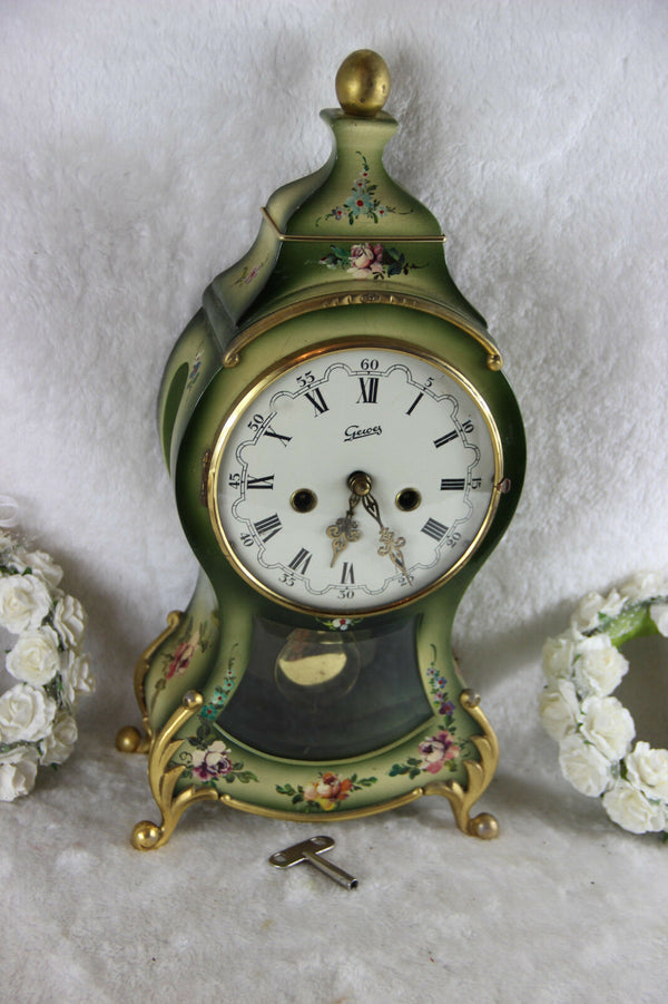 Vintage German hand paint floral table clock 1970