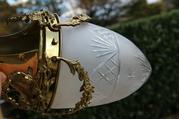 FRench Hall lantern chandelier brass crystal val saint lambert acorn shade