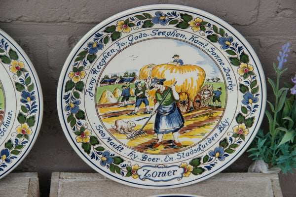 Vintage Delft Goedewagen marked 4 season pottery polychrome plates