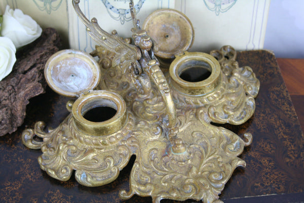 Exclusive gothic Dragon chimaera 1900 French Art nouveau inkwell Devil satyr