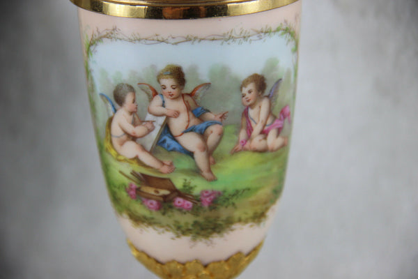 Rare French 19thc Enamel Cloisonne Onyx porcelain putti Vase top piece