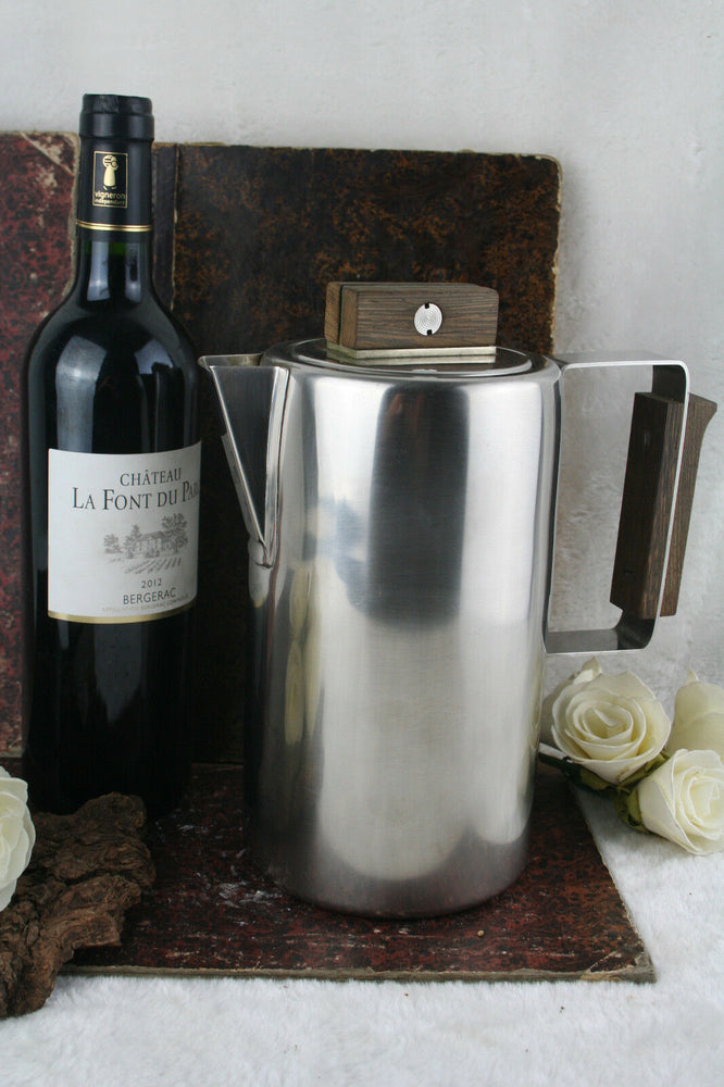 Vtg Sartel marked inox 18-8 Art deco style Coffee pot wood