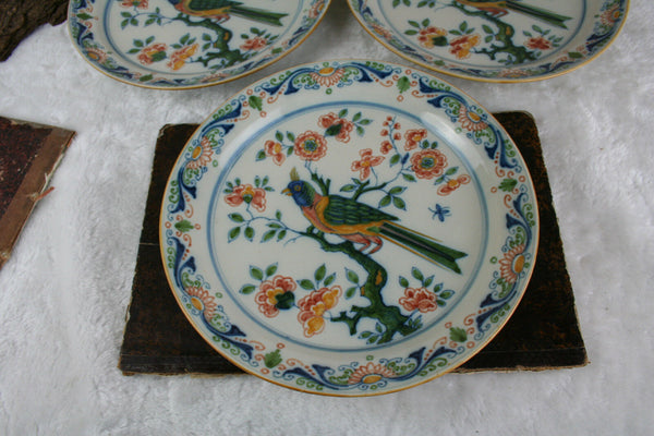 Set of 3 Antique Dutch pottery Plate with birds Makkum Tichelaar marked