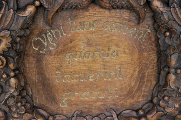 Huge antique Wood carved Wall plaque putti angel head caryatids fruit decor