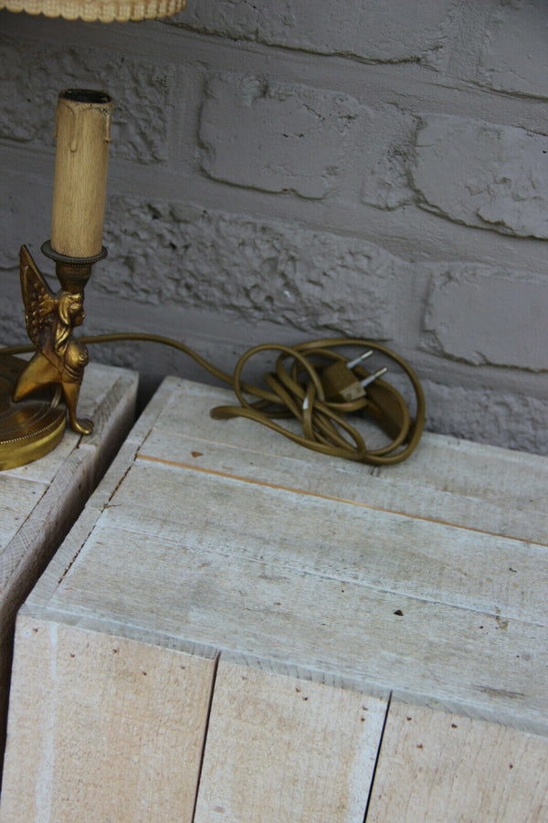 Antique French Bouillotte Empire bronze sphinx Caryatid table lamp