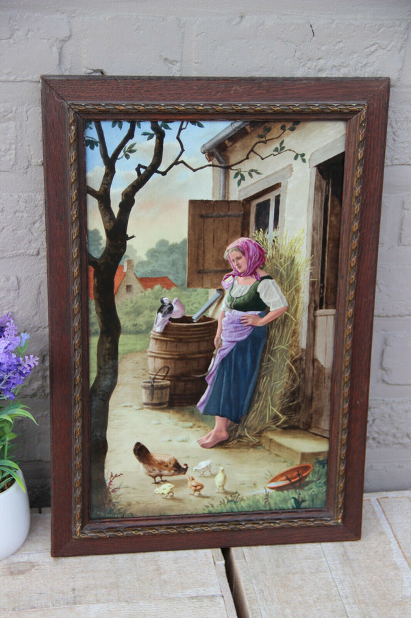 Large antique French Painting on porcelain signed Taillandier 1883 chicken n2