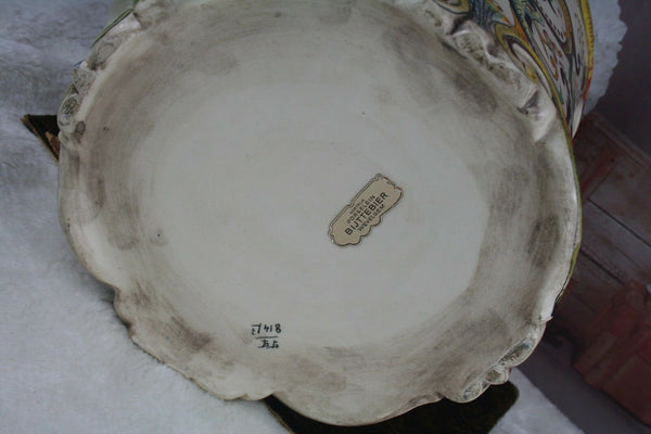 French 1900 Faience porcelain planter jardiniere Mythological Dragons gothic