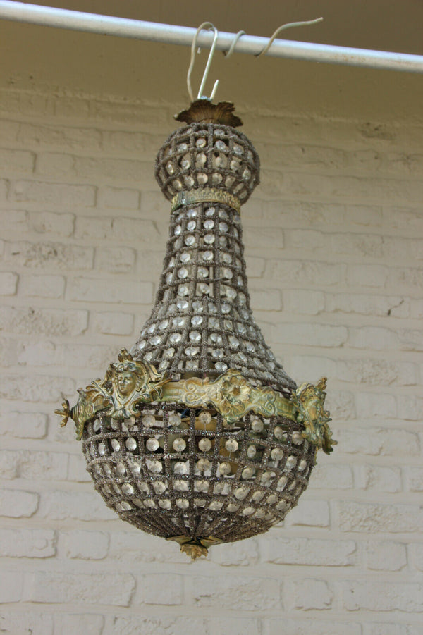 French vintage basket empire caryatid head portrait chandelier lamp n2 1970