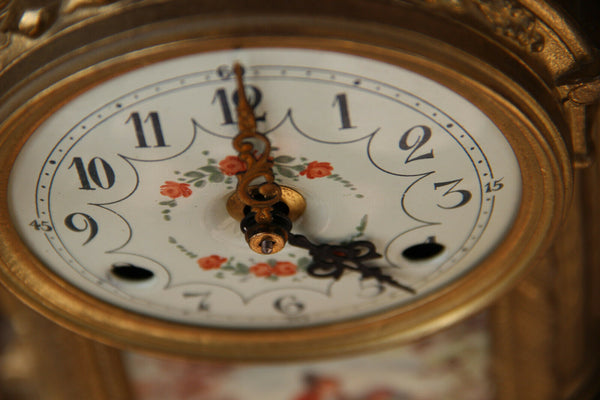 Gorgeous French Porcelain victorian scene Clock set candelabras urns FHS