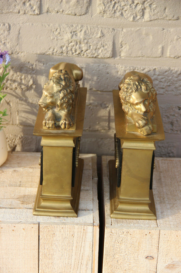 Top Exclusive French heavy bronze Empire resting lions animal bookends statues