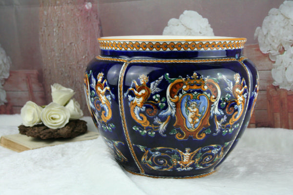 French GIEN Mythological Porcelain Satyr faun putti planter jardiniere 1930