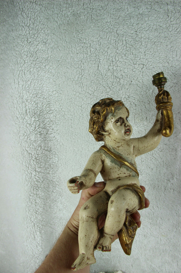 PAIR antique italian chalkware Angels putti cherubs wall lights sconces