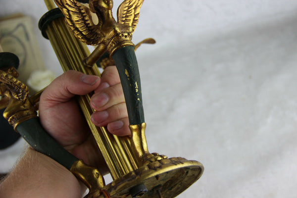 Antique French Napoleon III Bouillotte Table lamp caryatids Mermaids figurine