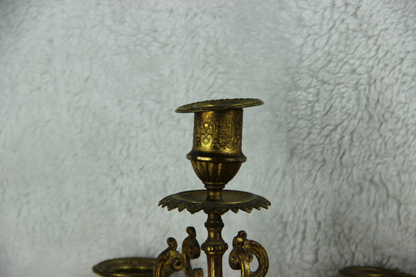 Antique French Candelabras candle holders porcelain plaques portraits