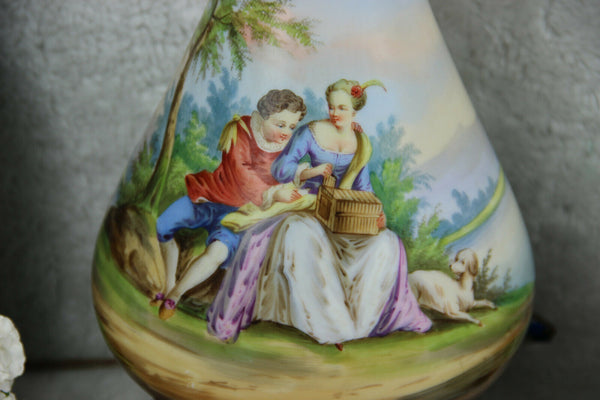XXL PAIR antique French vieux paris porcelain hand paint table lamps romantic