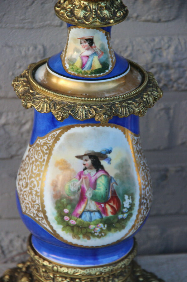 Antique pair 19thc french vieux paris porcelain table lamps portrait floral