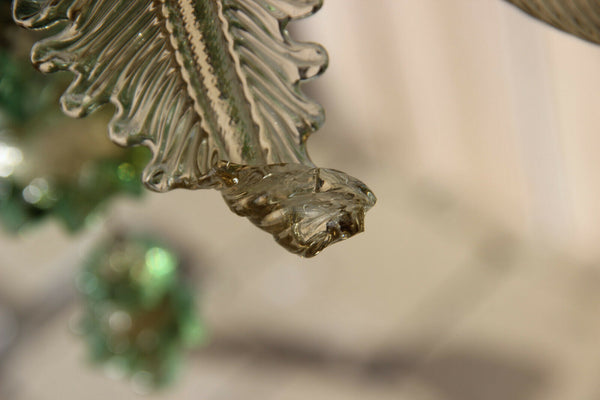 Rare murano green amber colour 6 arms hand blown glass chandelier 1970 Italy