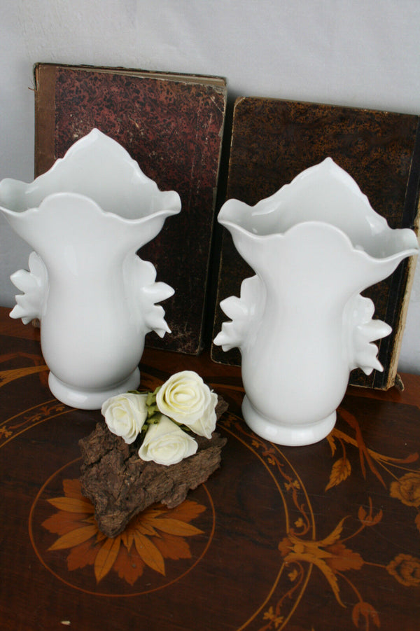PAIR exclusive French Paris porcelain Cornet Vases 1900 floral