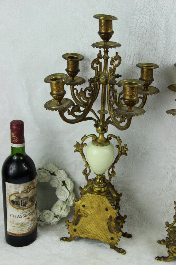 Antique French Candelabras candle holders porcelain plaques portraits