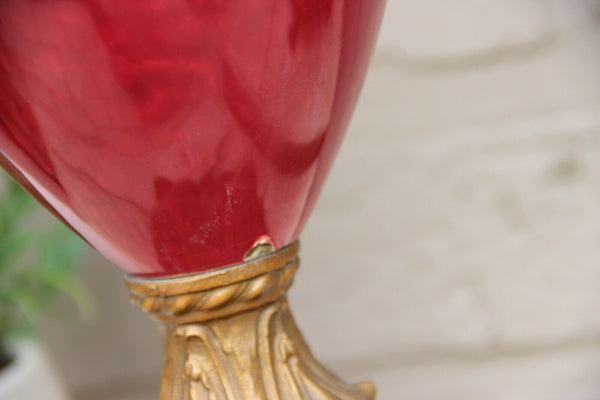 Antique French spelter Faience sang de boeuf Vases ewer pitcher