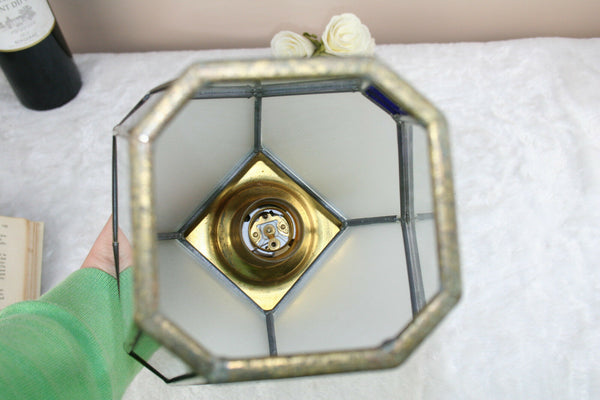 ART DECO french 1930 coloured leaded glass chandelier lantern hexagonal