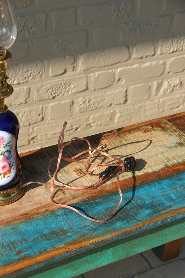 French VTG Bayeux Limoges porcelain floral decor petroleum electric lamp 50's