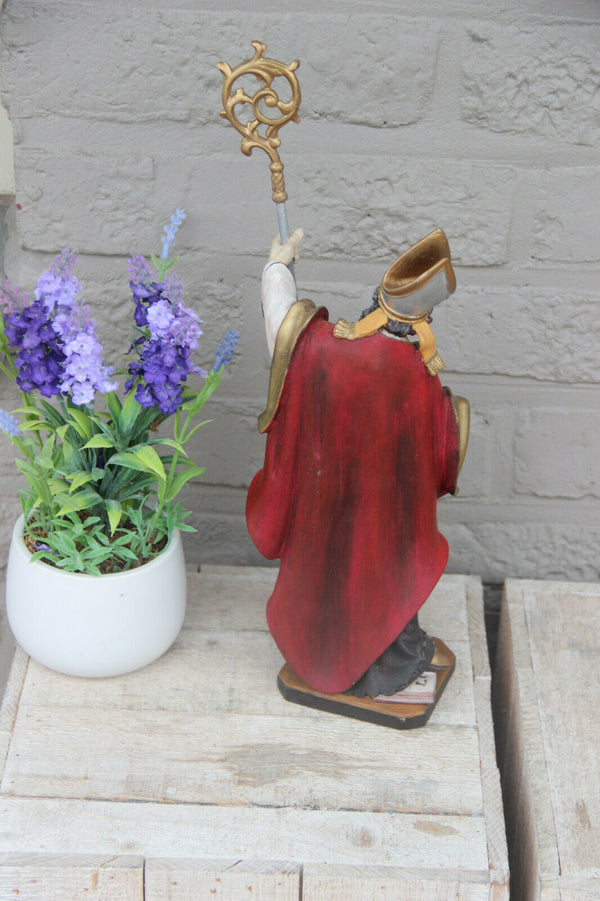 Vintage German saint Augustine wood carved polychrome religious statue