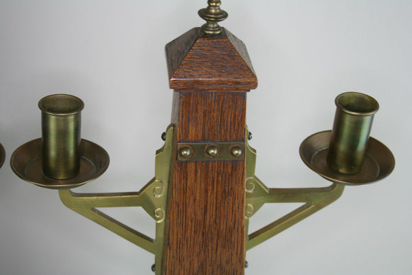 PAIR art nouveau french Religious  Wood brass Candle holders 1935 Rare