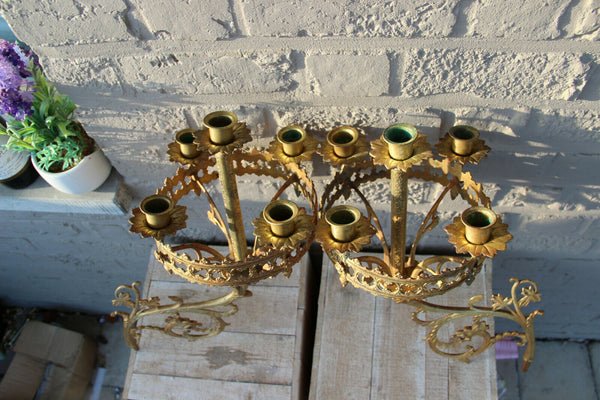 PAIR antique neo gothic dragon Church religious Wall candle holders brass n2