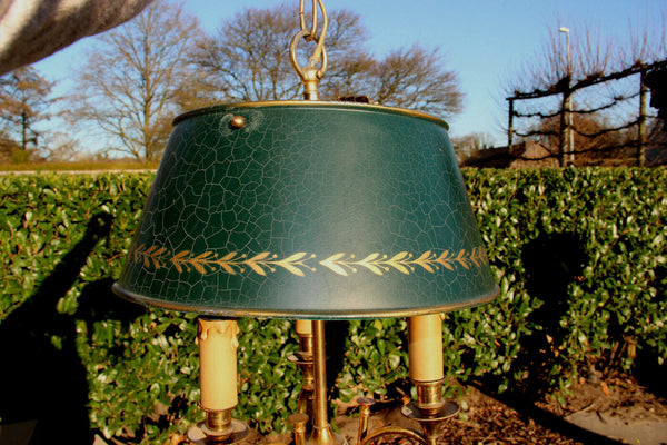 French vintage bouillotte Empire hunting horn brass Chandelier lamp pendant