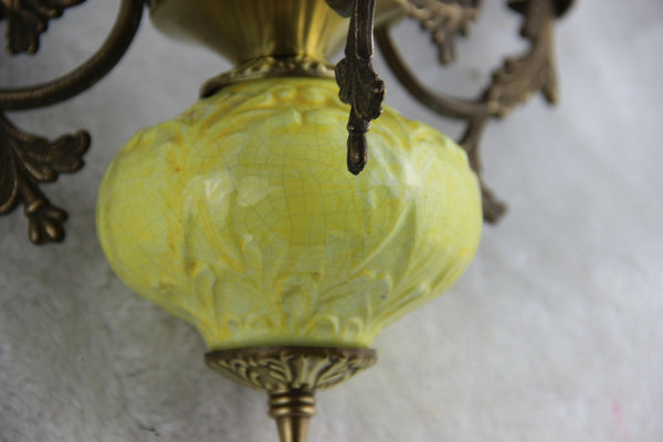 Antique French Faience porcelain brass Caryatid lady chandelier pendant 1930's