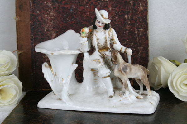 French antique old paris porcelain figurine / vase with hunting dog hunter 1930