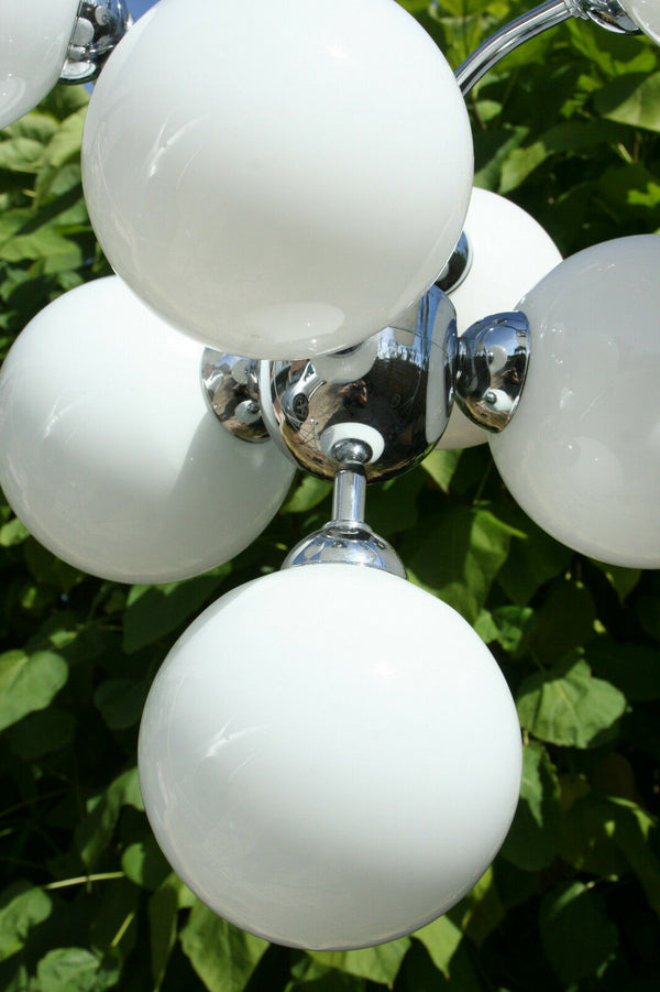 Mid-century Space age retro atomic sputnik 7 opaline glass globes chandelier 60'