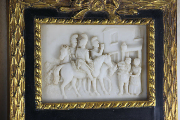 PAIR french vtg Wall mirror wood frame resin cast marble scenes knights 1960s